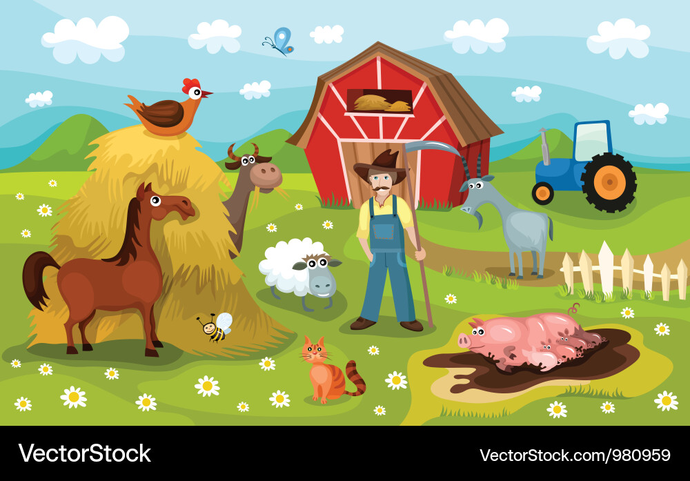 Charming Farm Animals Vector Image