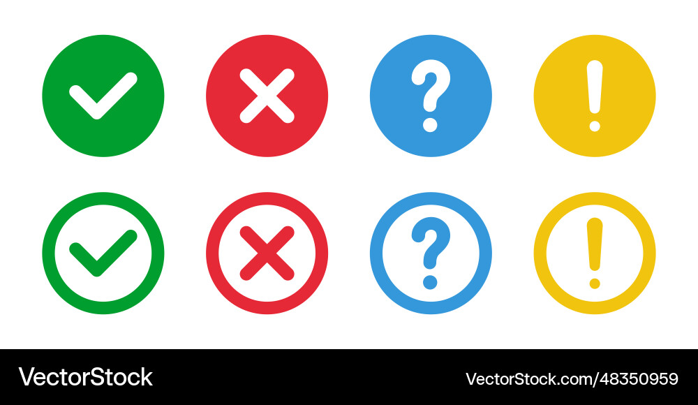 Check and cross symbols question exclamation point Check and cross symbols question exclamation point vector image