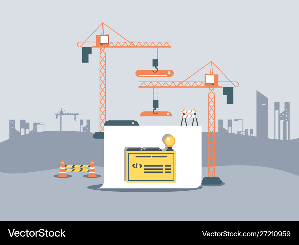 Data folder with webpage under construction Data folder with webpage under construction vector image