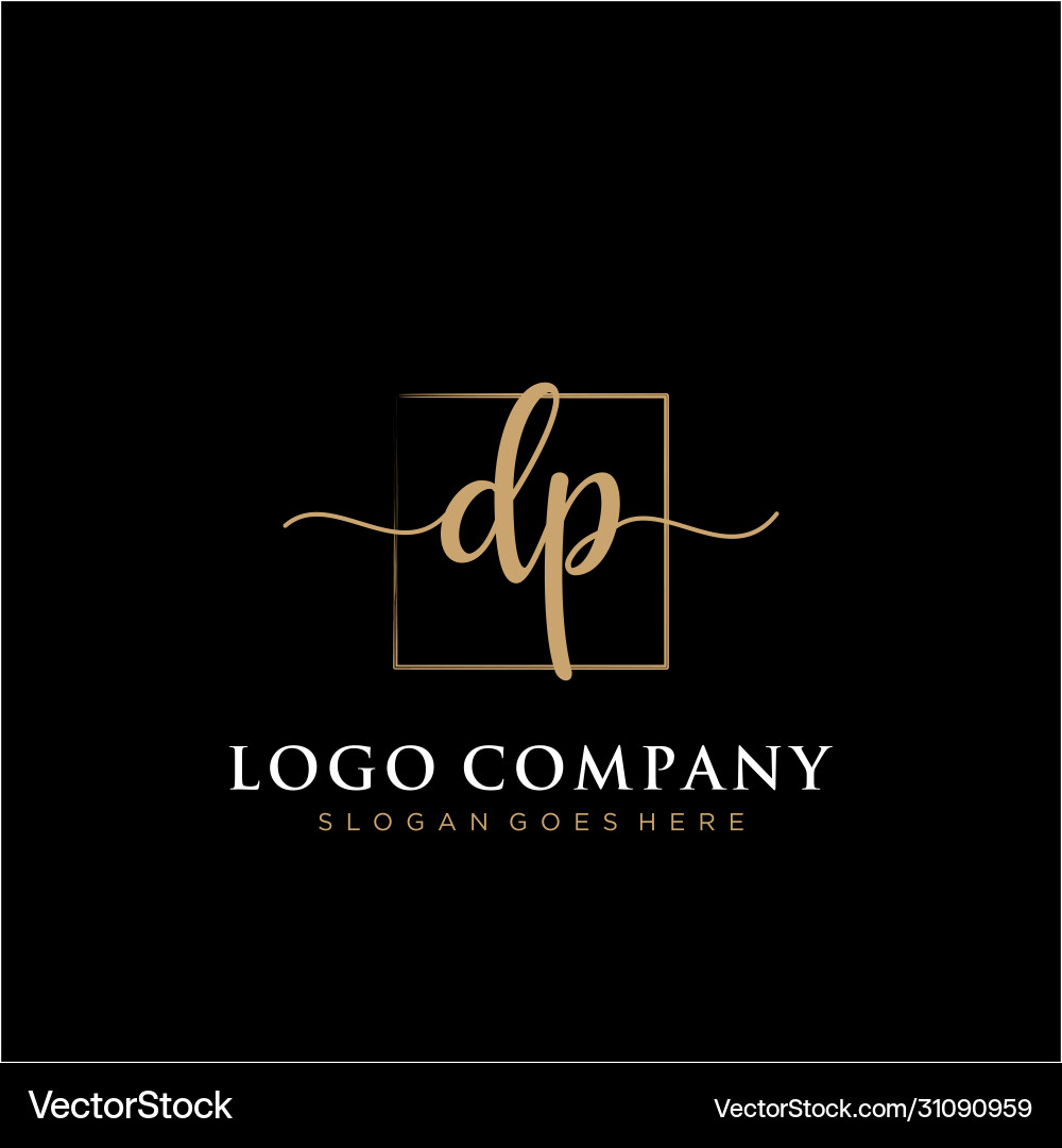 Dp initial handwriting logo with rectangle Dp initial handwriting logo with rectangle Vector Image