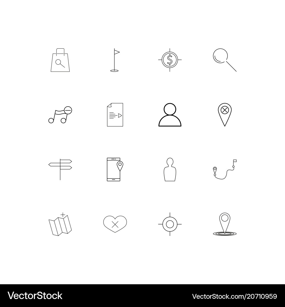 Maps and navigation simple linear icons set vector image