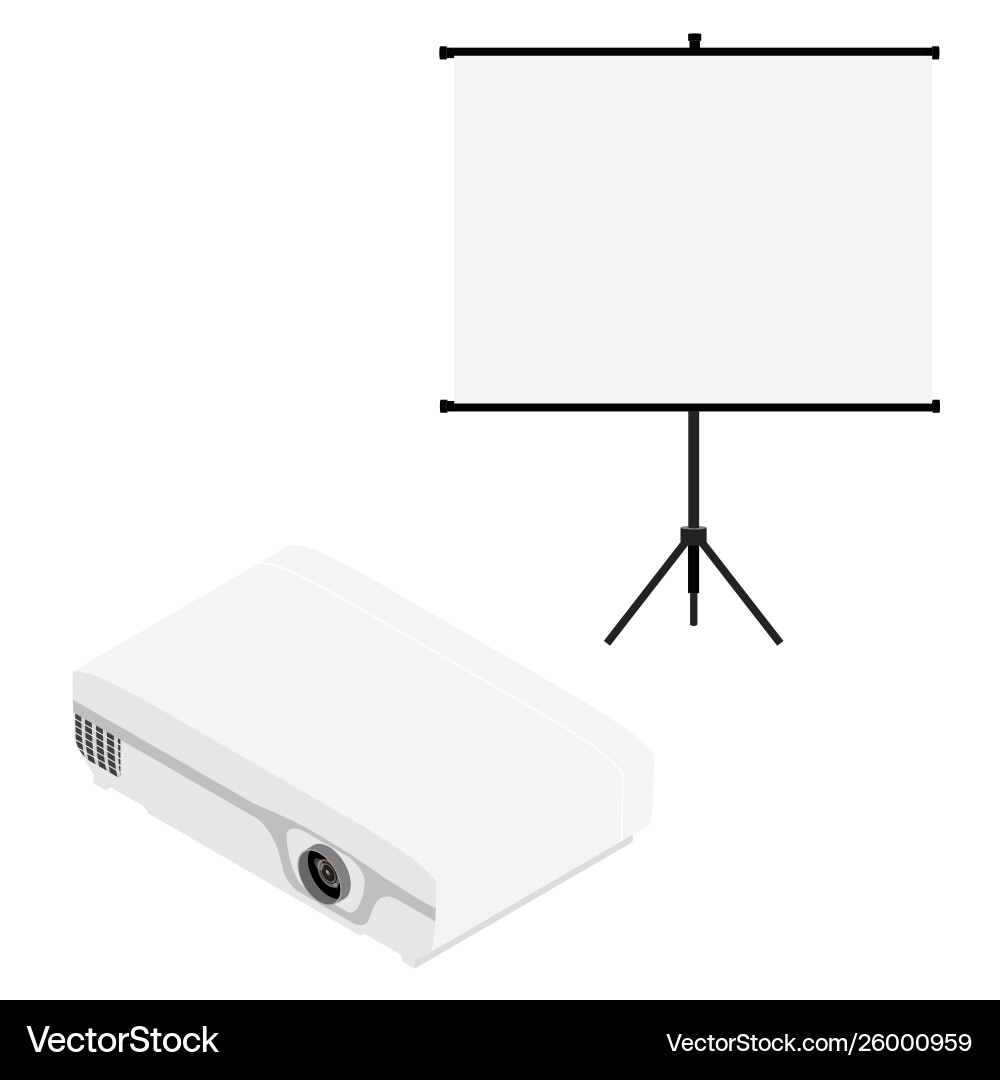 Projector and screen isometric view realistic Projector and screen isometric view realistic vector image