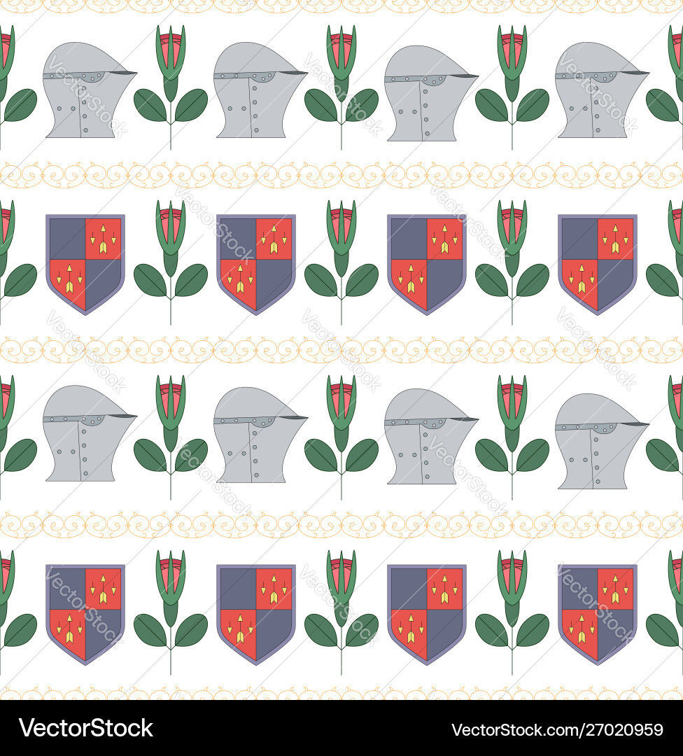Seamless pattern with medieval helmets shields Seamless pattern with medieval helmets shields Vector Image