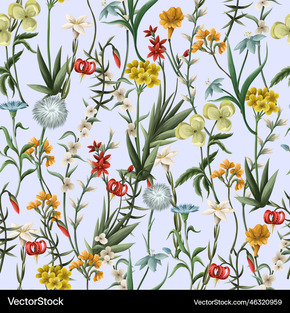 Seamless pattern with thin meadow flowers Seamless pattern with thin meadow flowers Vector Image