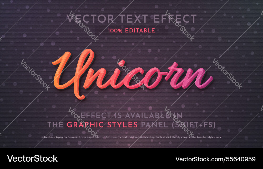 Unicorn editable text effect graphic style Unicorn editable text effect graphic style vector image