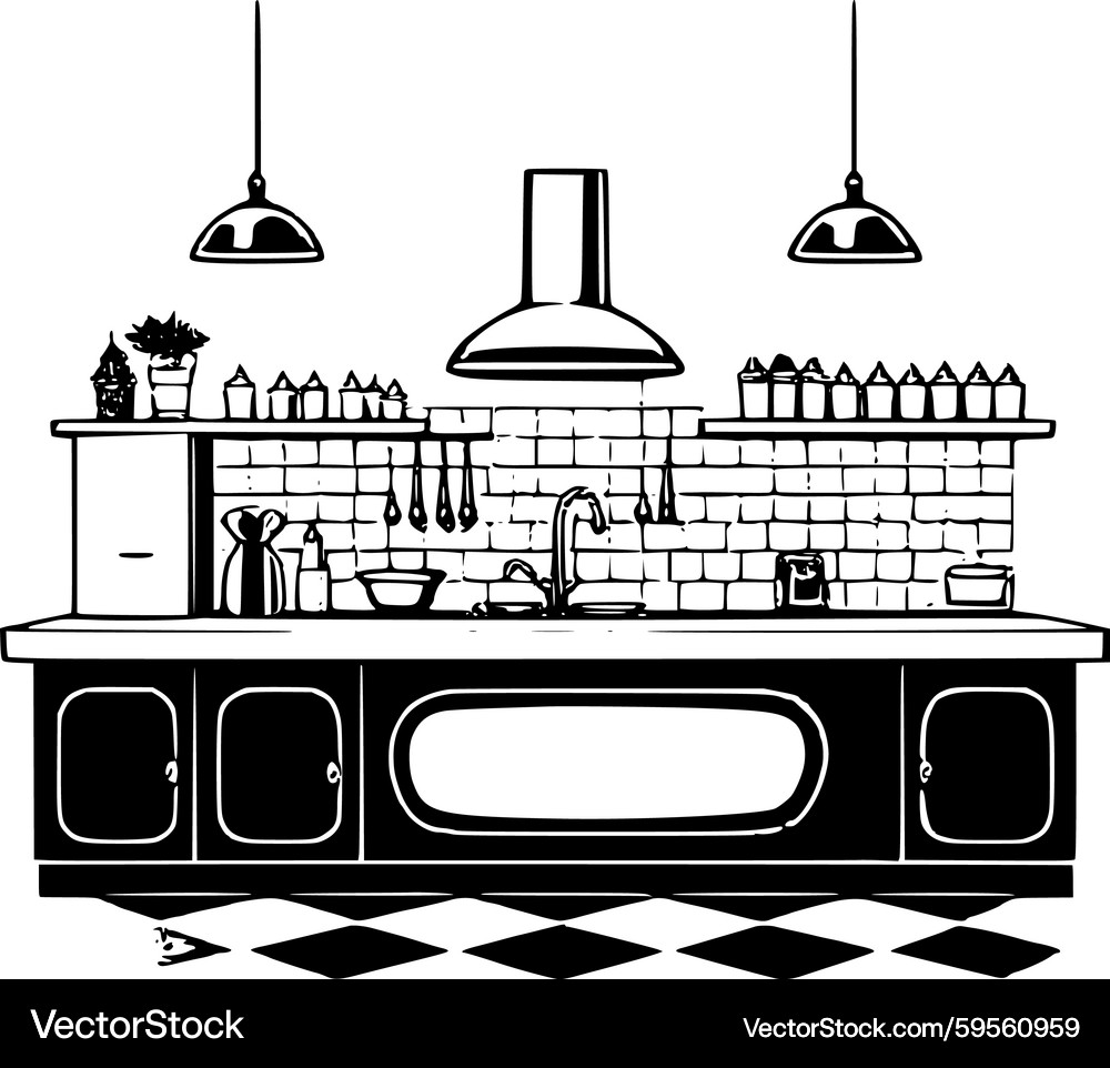 Vintage Kitchen Scene – Royalty-Free Vector | VectorStock, image size:1000x962