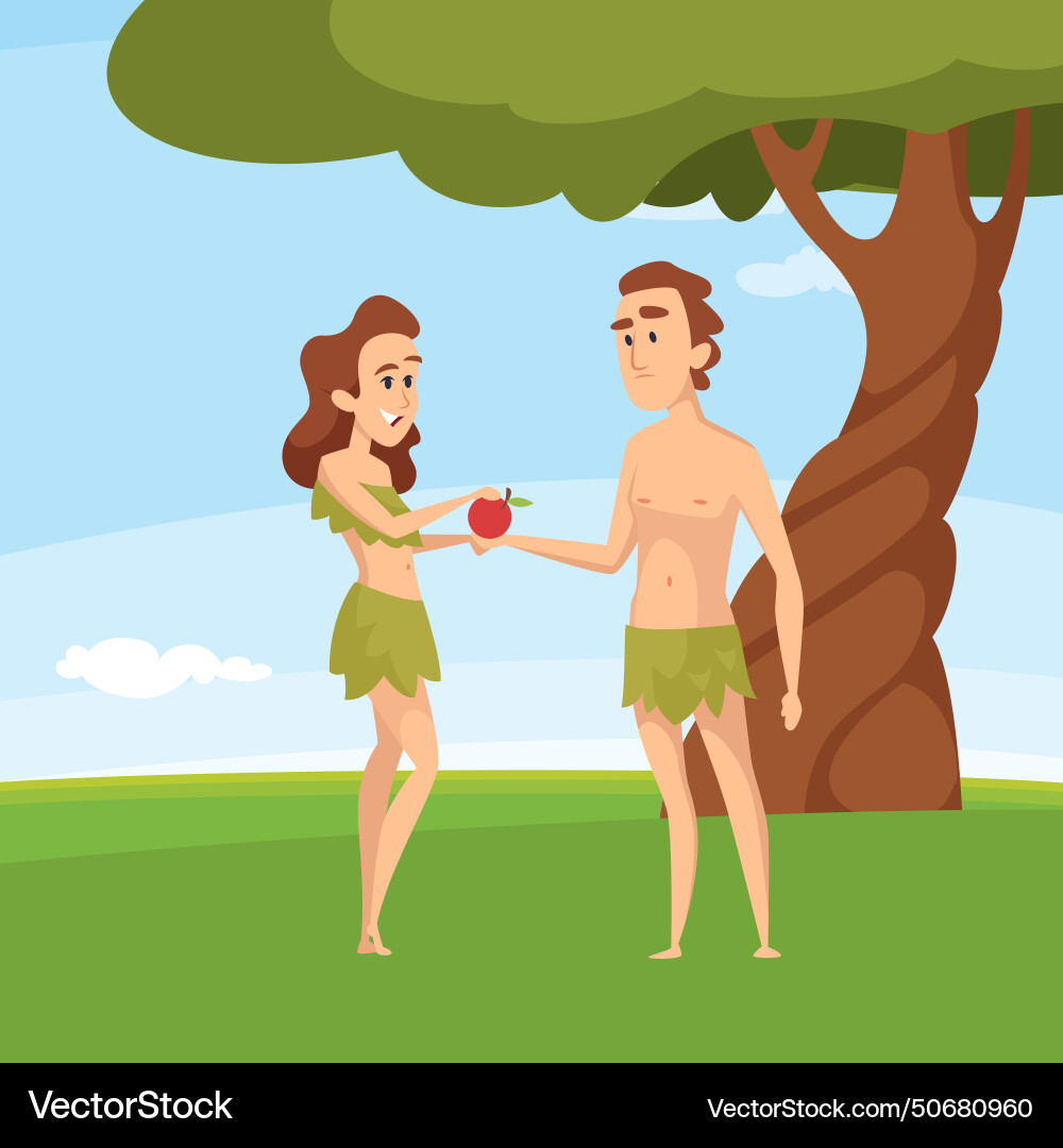 Adam and eve cartoon background with authentic Vector Image