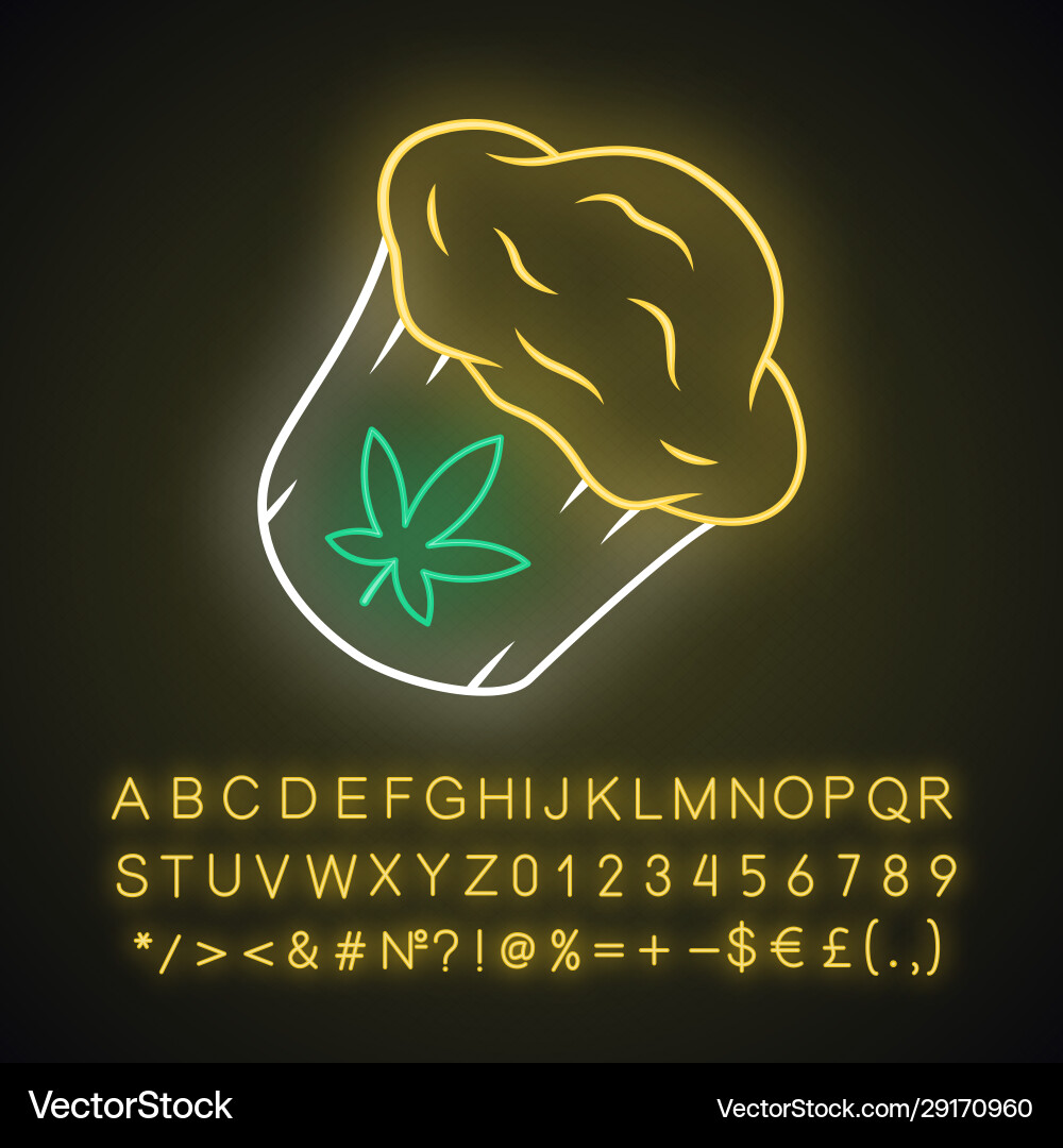 Cannabis cupcake neon light icon weed muffin vector image