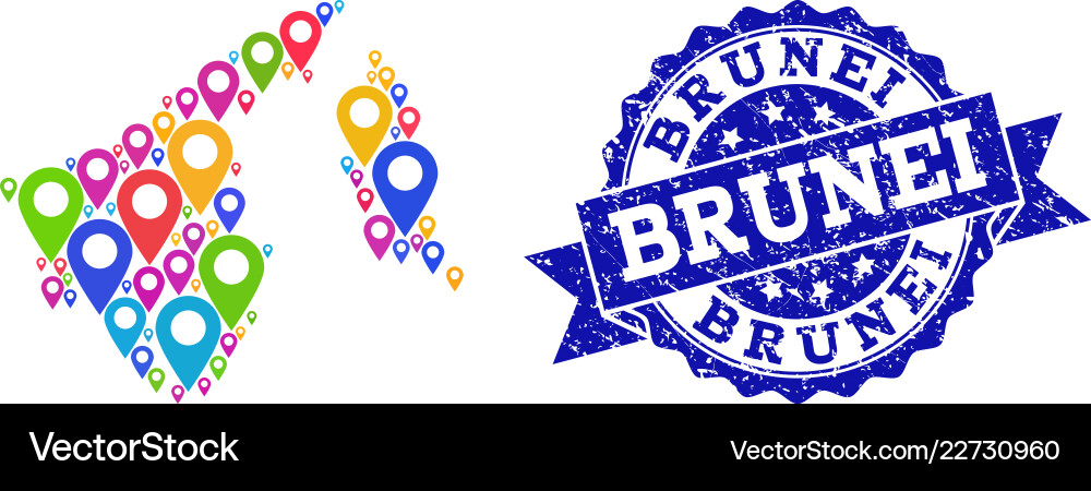 Collage map of brunei with pointers Collage map of brunei with pointers vector image