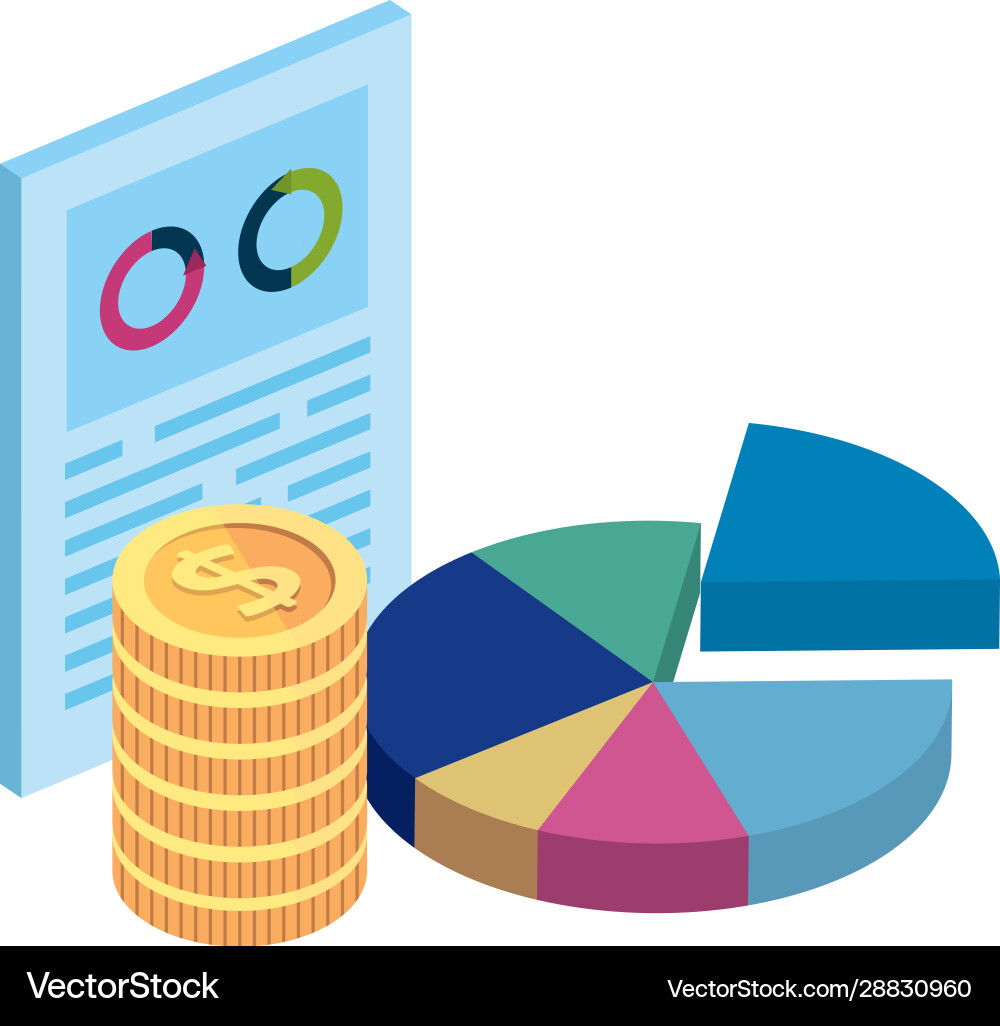Document with circular statistical and pile coins Document with circular statistical and pile coins Vector Image