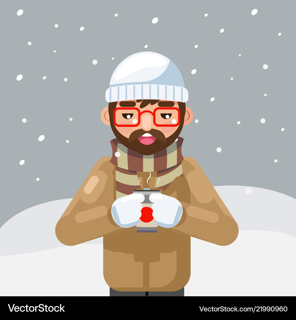 Geek Hipster Winter heiß trinken Tee Kaffee jungen Mann Geek Hipster Winter heiß trinken Tee Kaffee jungen Mann vektorbild