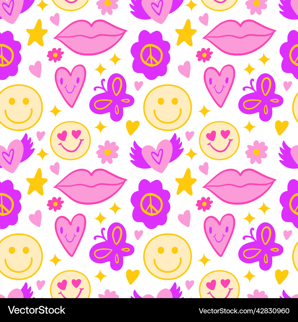 Groovy y2k 90s seamless pattern background Groovy y2k 90s seamless pattern background vector image