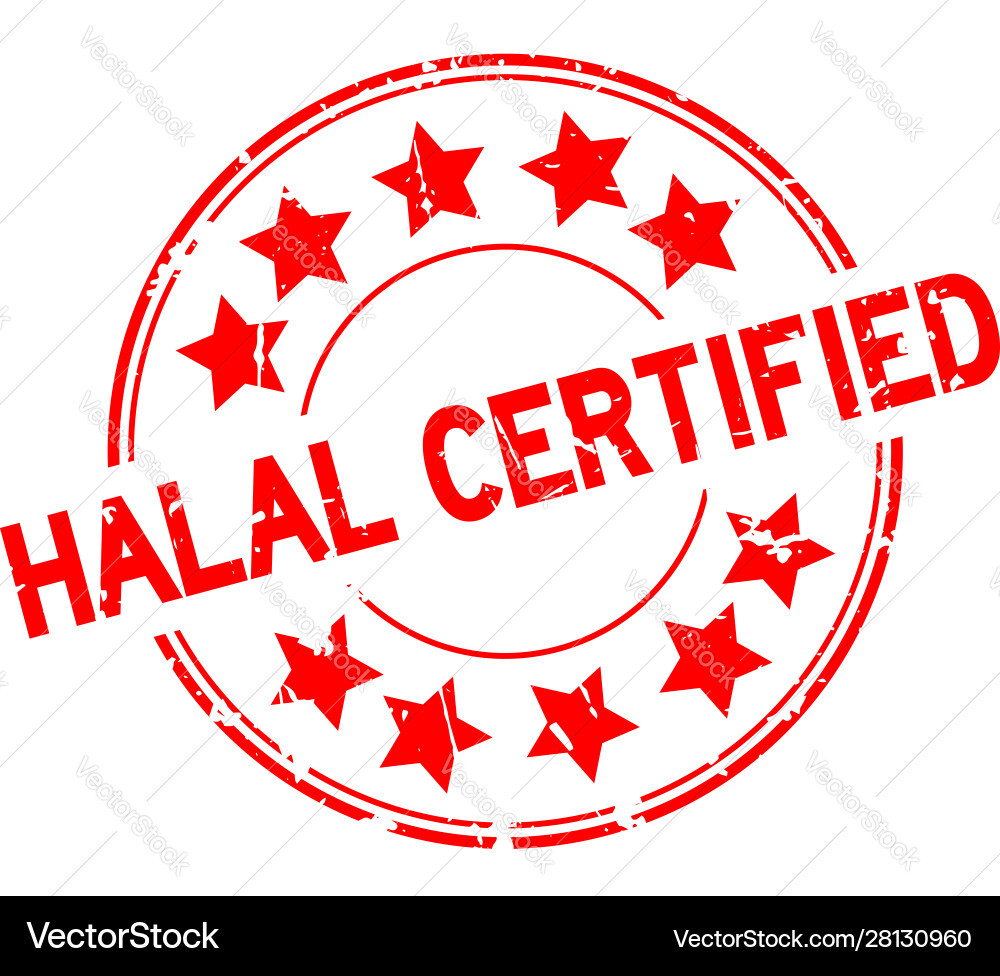 Grunge red halal certified word with star icon Grunge red halal certified word with star icon vector image