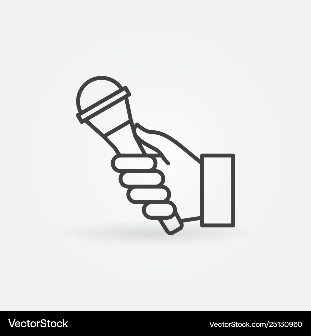 Hand with interview microphone outline icon Hand with interview microphone outline icon vector image