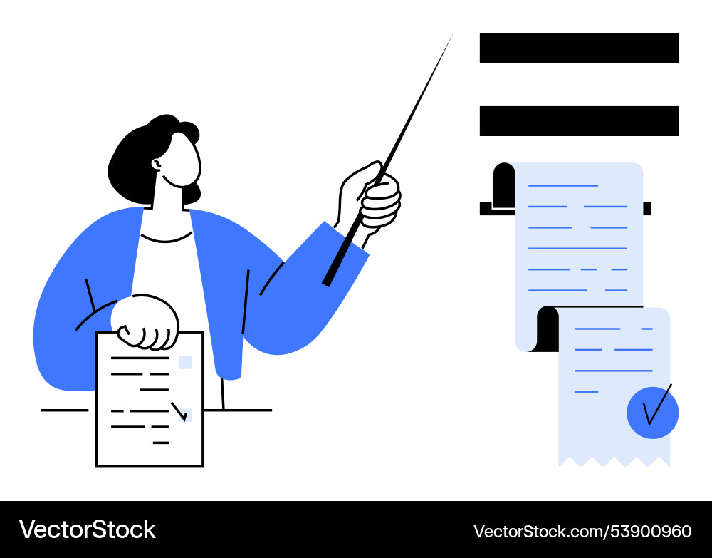 Instructor presenting document with pointer vector image