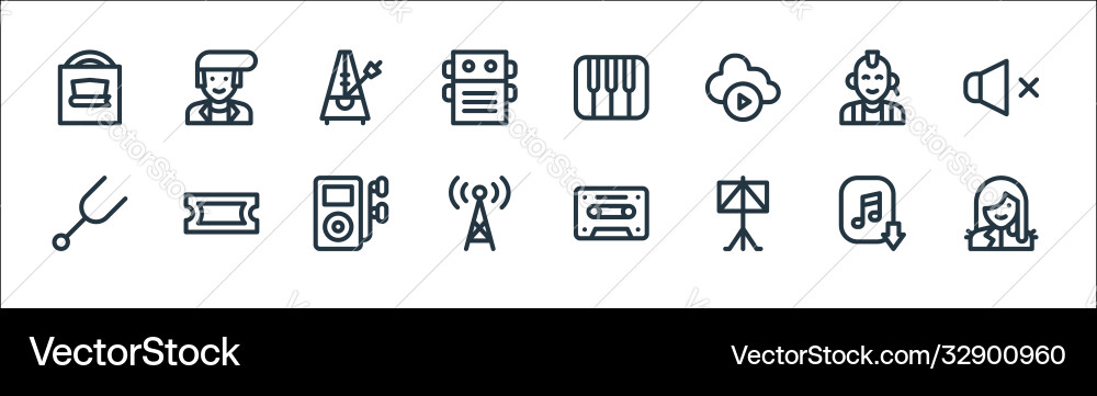 Music line icons linear set quality Music line icons linear set quality vector image