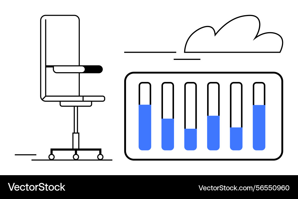 Office chair and data bar chart with cloud element Office chair and data bar chart with cloud element Vector Image