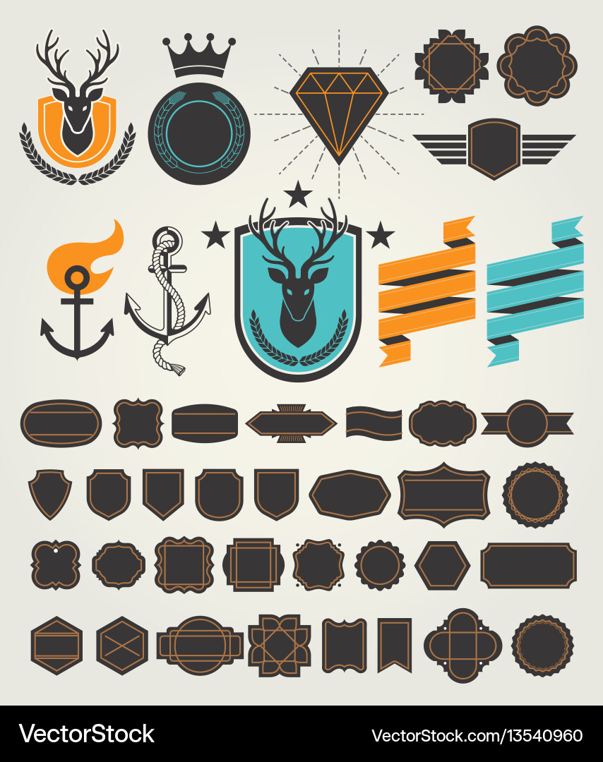 Retro Nautical Badges & Labels Set Vector Image