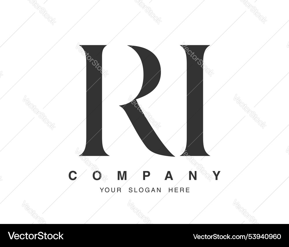 Ri logo design initial letter r and i serif font Ri logo design initial letter r and i serif font Vector Image