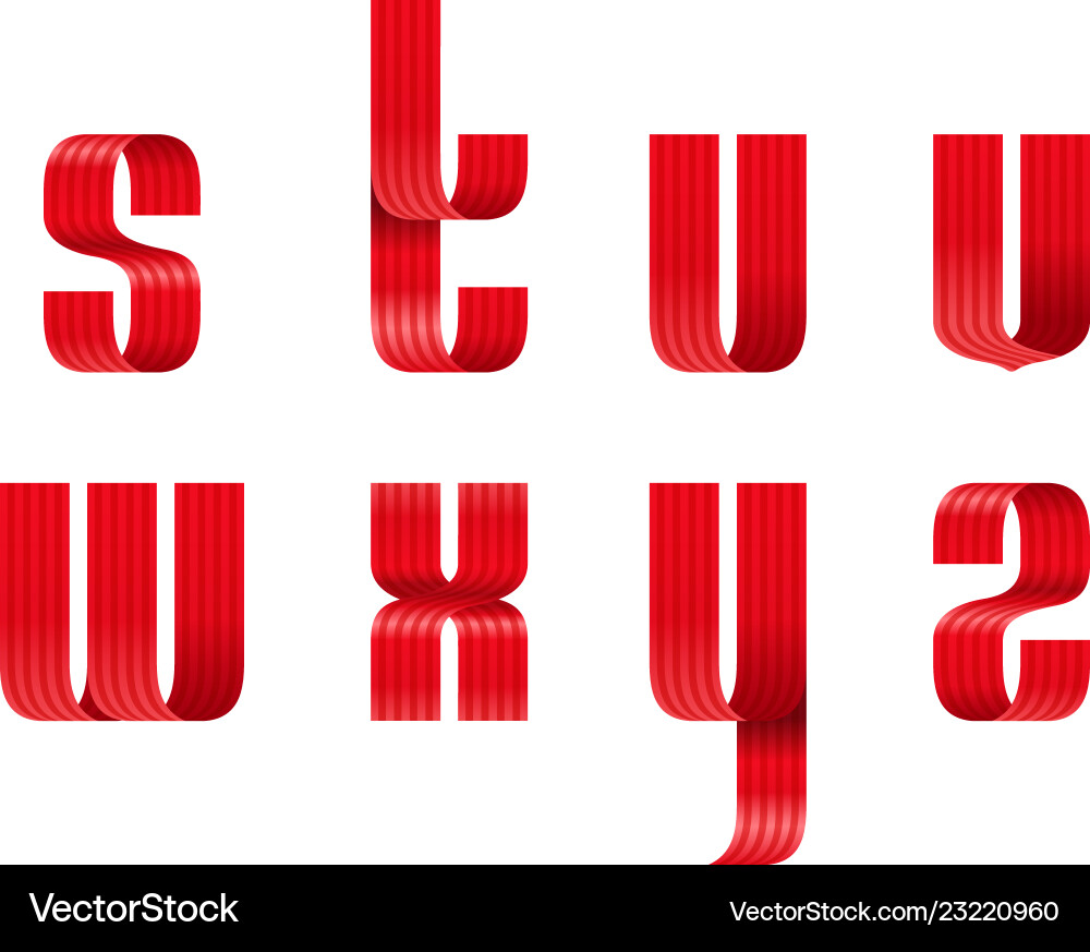 S t u v w x y z lowercase letters font from a red vector image