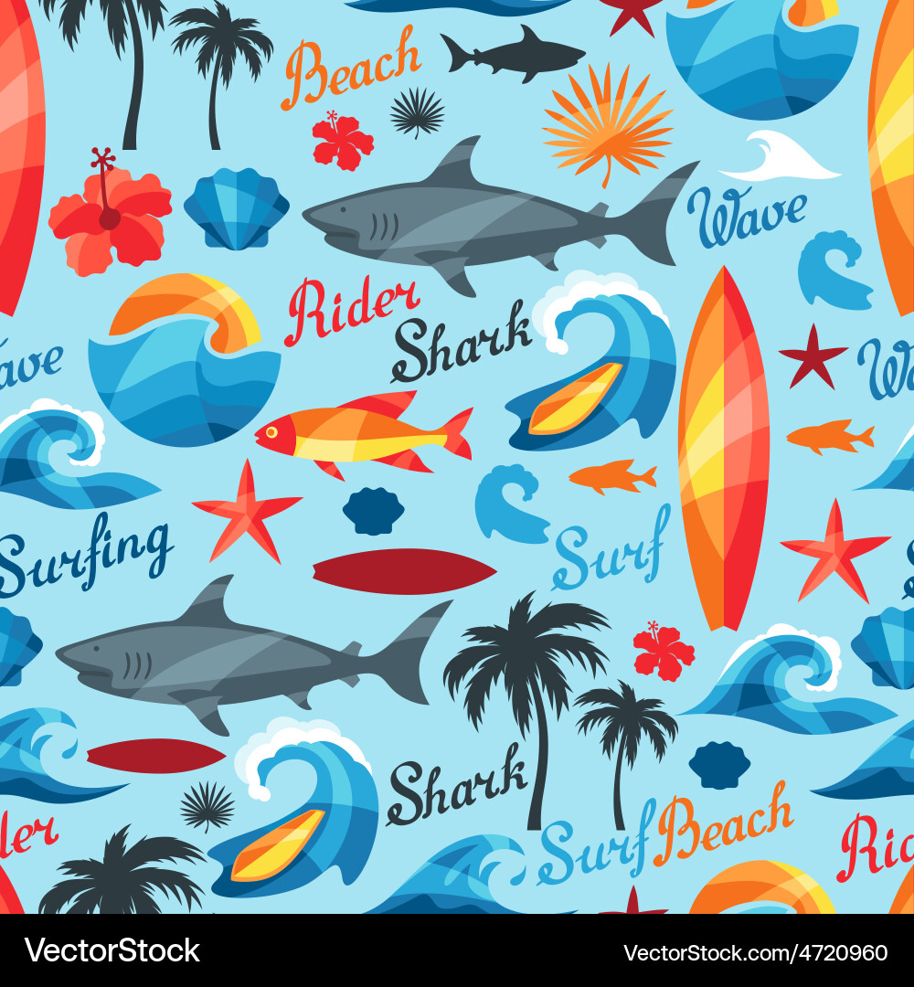 Seamless pattern with surfing design elements vector image