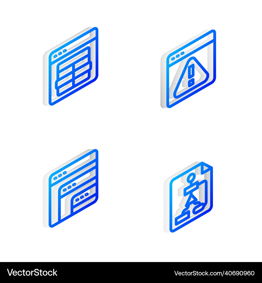 Set isometric line browser with exclamation mark Set isometric line browser with exclamation mark vector image
