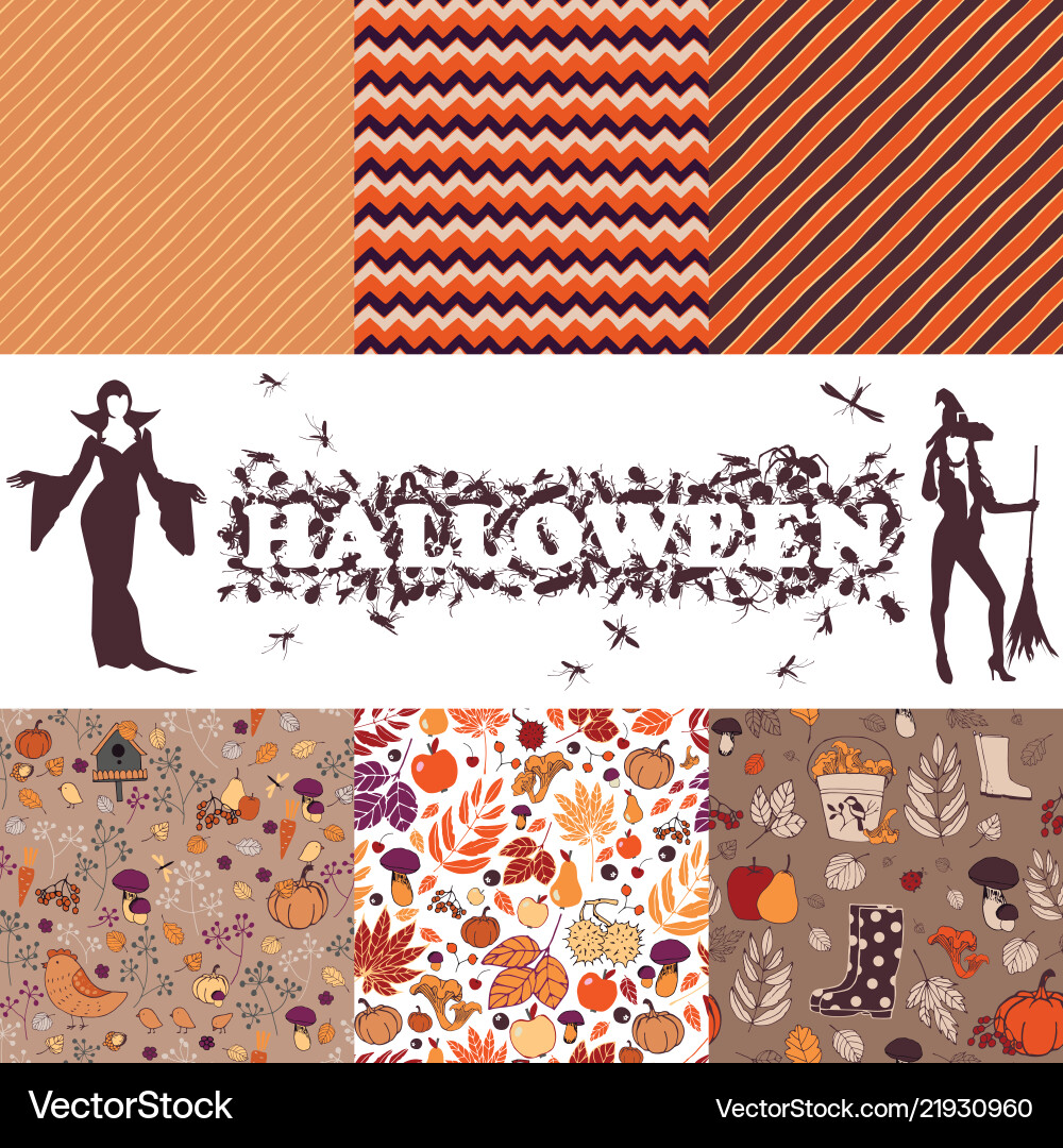 Set of patterns autumn themes vector image