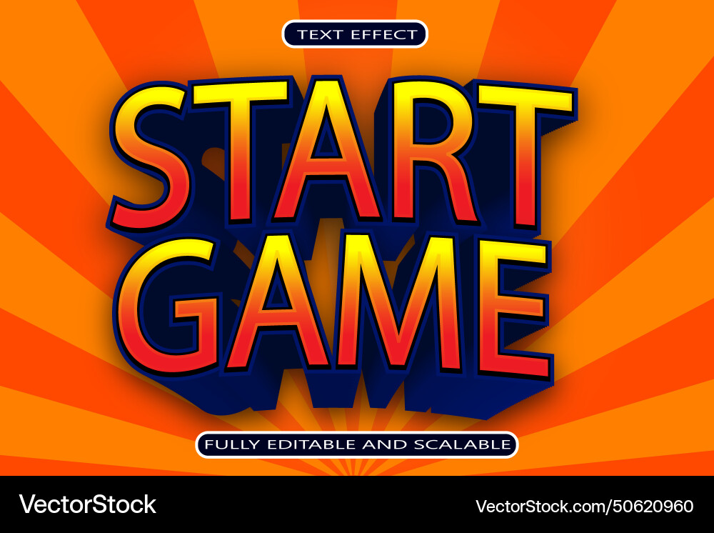 Start game editable text effect 3 dimension vector image