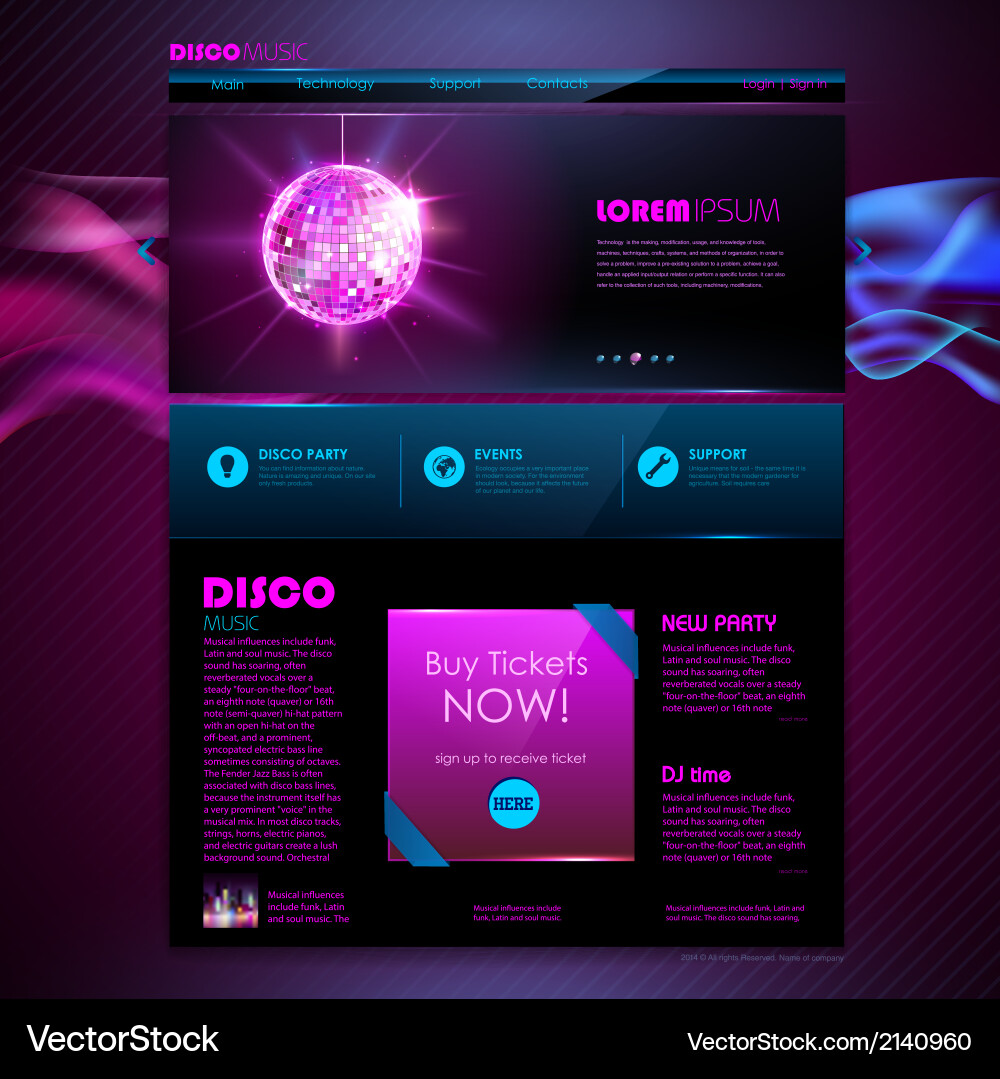 Web site template design disco background vector image