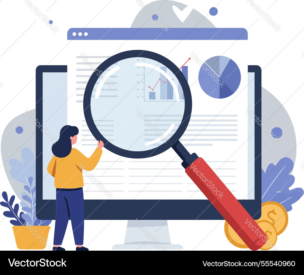 Woman analyzing data on a computer screen Woman analyzing data on a computer screen vector image