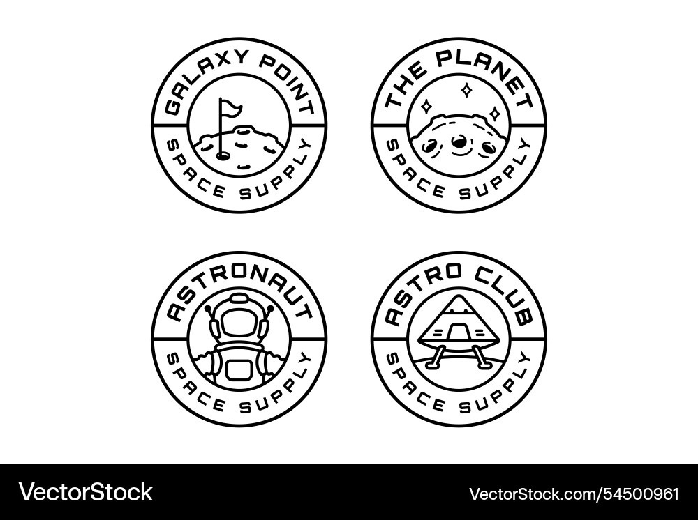 Astronaut planet meteor spaceship logo design set Vector Image
