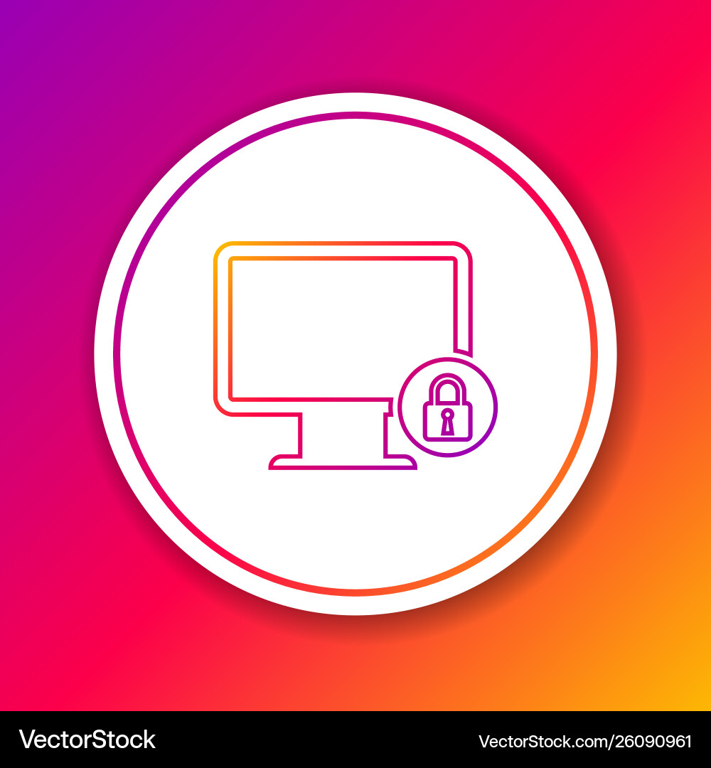 Color lock on computer monitor screen line icon Color lock on computer monitor screen line icon vector image