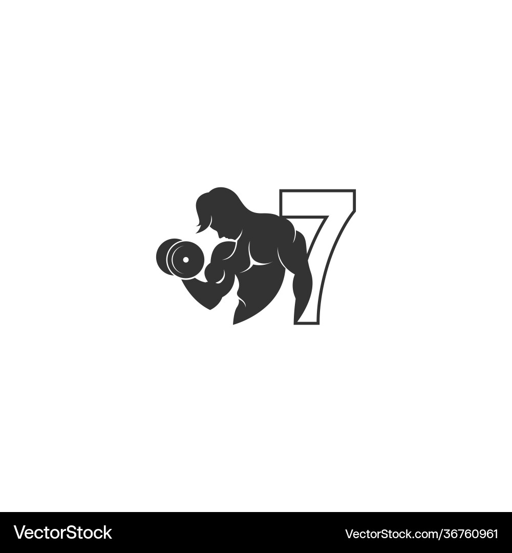 Nummer 7 Logo-Symbol mit einer Person die Hantel hält Nummer 7 Logo-Symbol mit einer Person die Hantel hält vektorbild