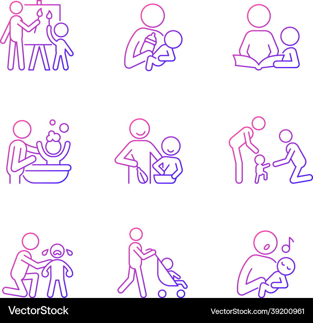 Responsible parenthood gradient linear icons set Responsible parenthood gradient linear icons set vector image