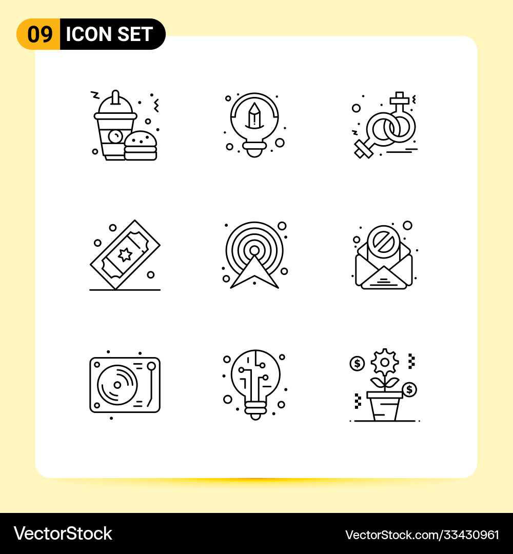 Set 9 outlines on grid for direction arrow Vector Image