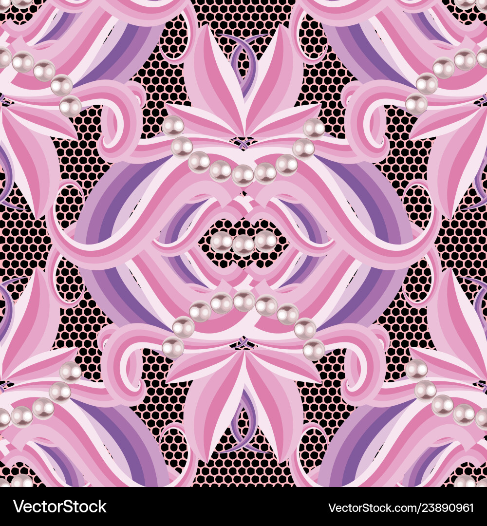 Striped ornamental flowers seamless pattern Vector Image