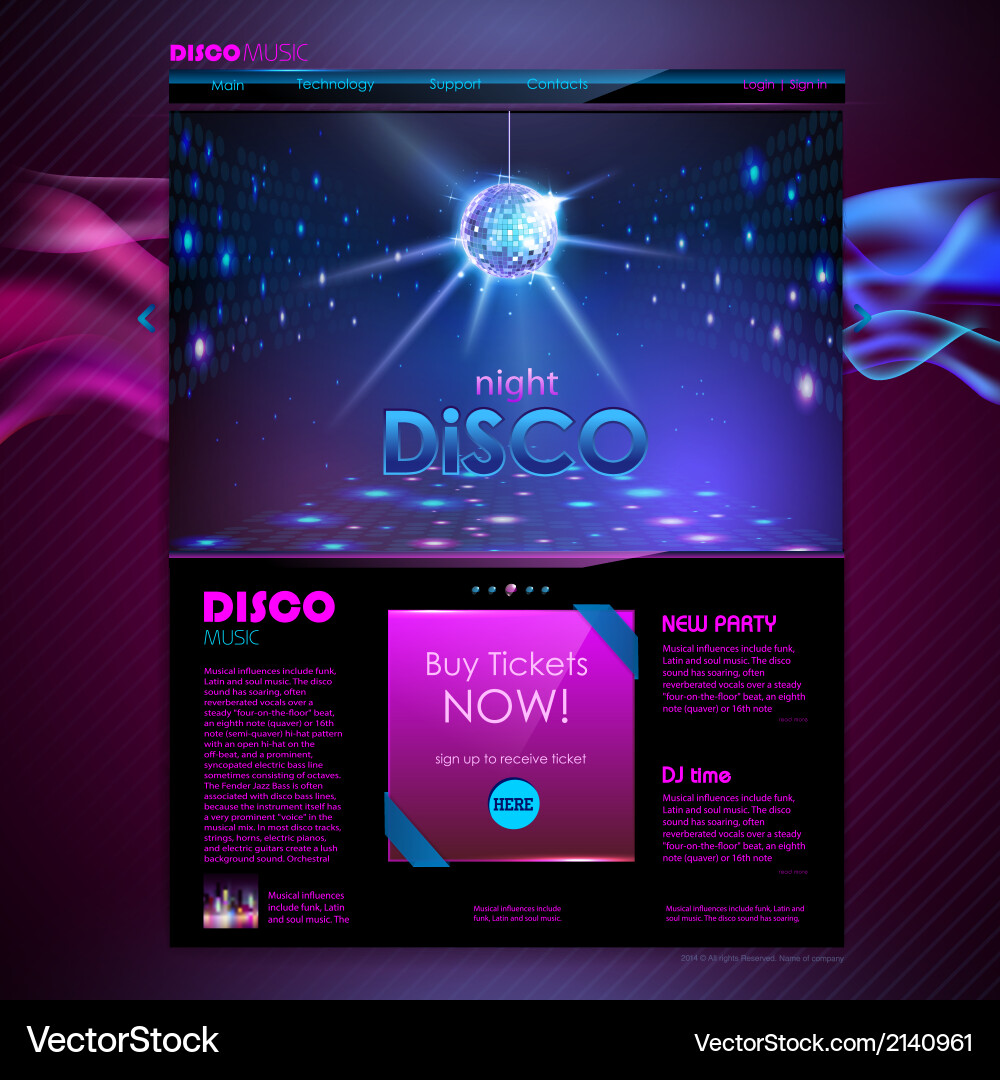 Web site template design disco background vector image