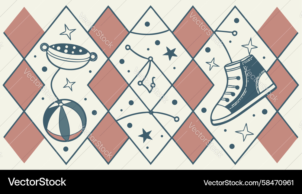 Whimsical Diamond Pattern with Objects Vector Image
