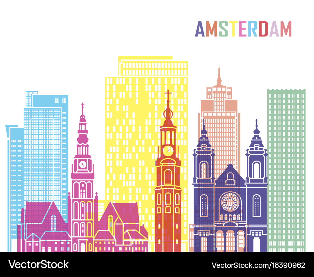 Amsterdam Skyline Pop Art Vektorbild