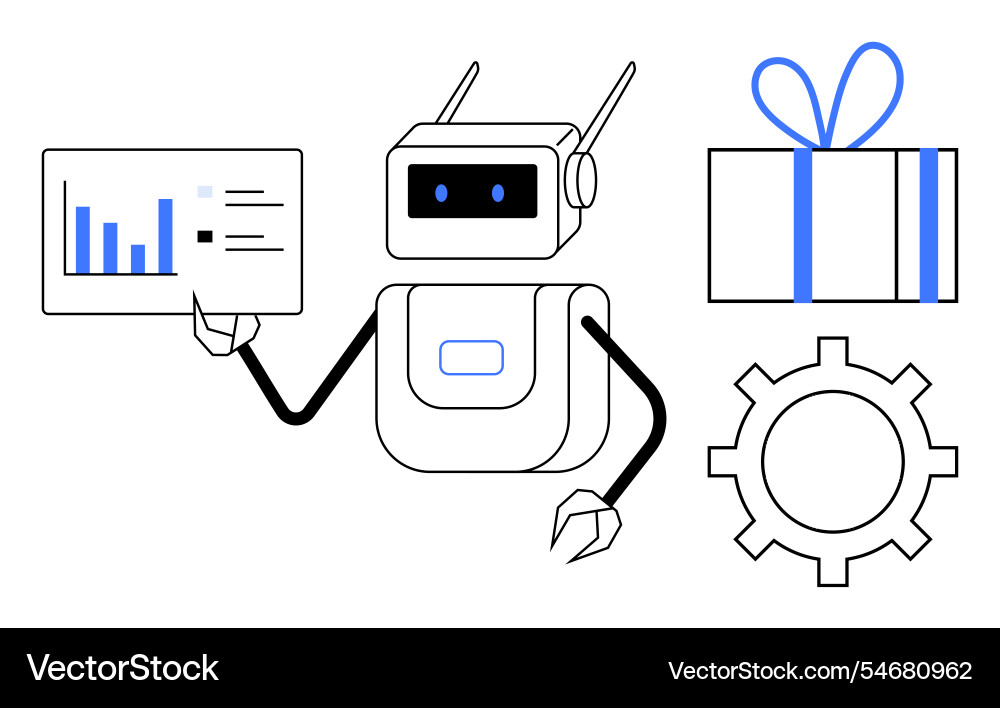 Business robot analyzing data while presenting Business robot analyzing data while presenting Vector Image