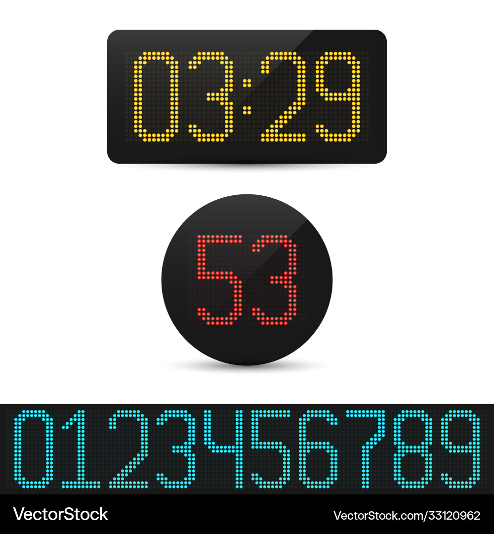 Digital clock and numbers set electronic alarm Digital clock and numbers set electronic alarm vector image