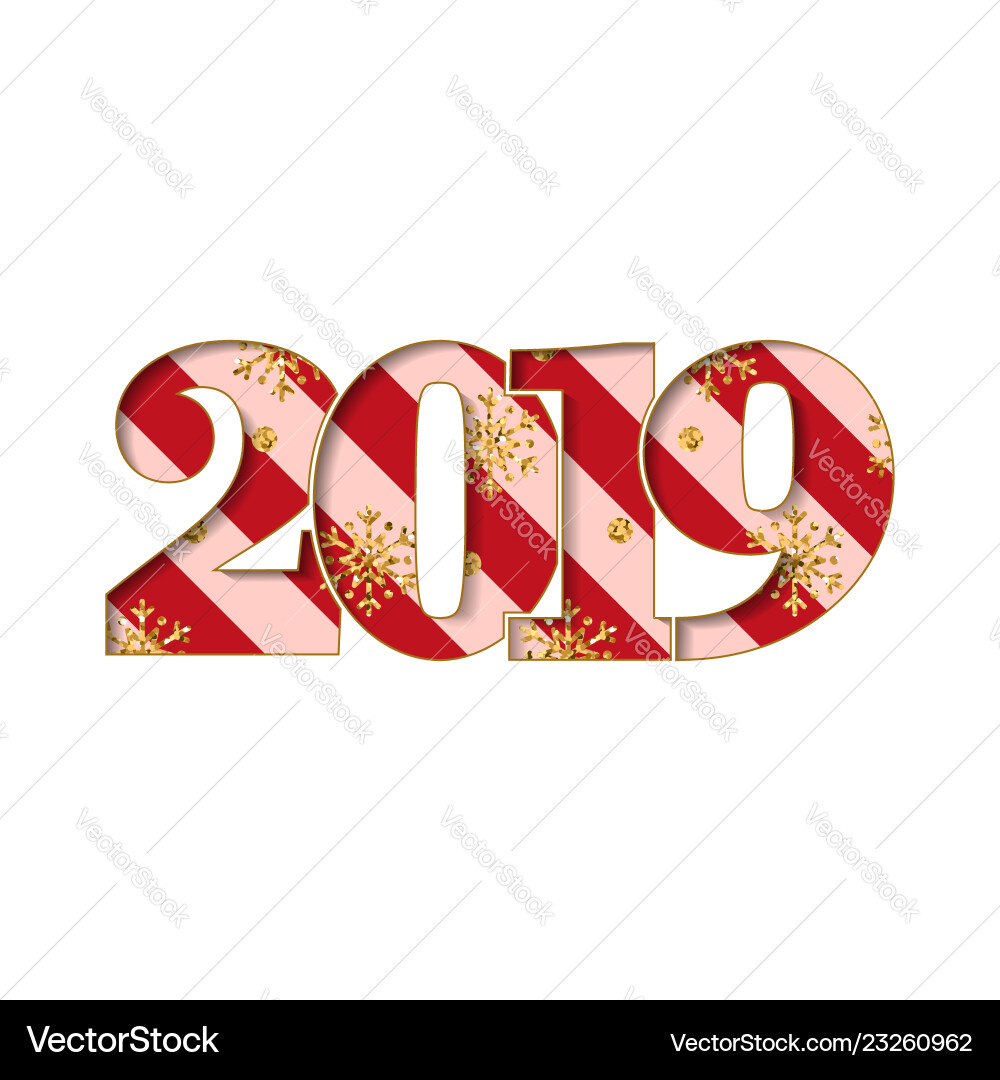 Happy new year card red striped number 2019 gold Happy new year card red striped number 2019 gold vector image
