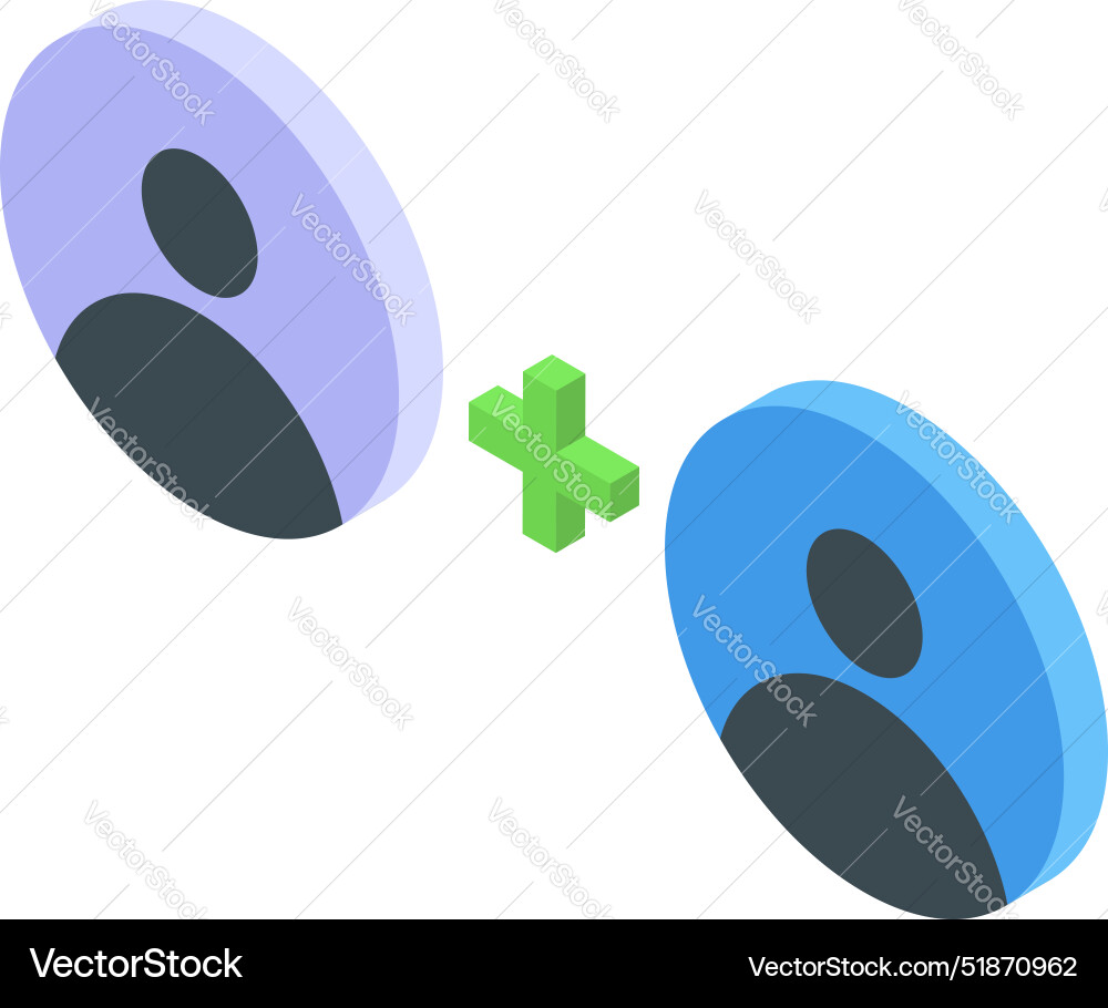 Isometric plus sign adding two user icons Vector Image