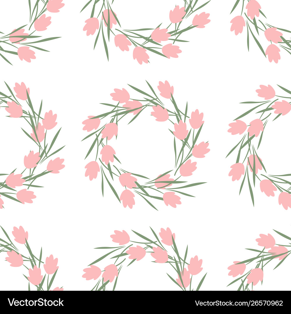 Seamless pattern with wreaths pink flowers Seamless pattern with wreaths pink flowers vector image