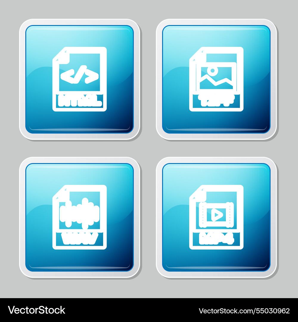 Set line html file document tiff wav and mp4 icon Set line html file document tiff wav and mp4 icon vector image