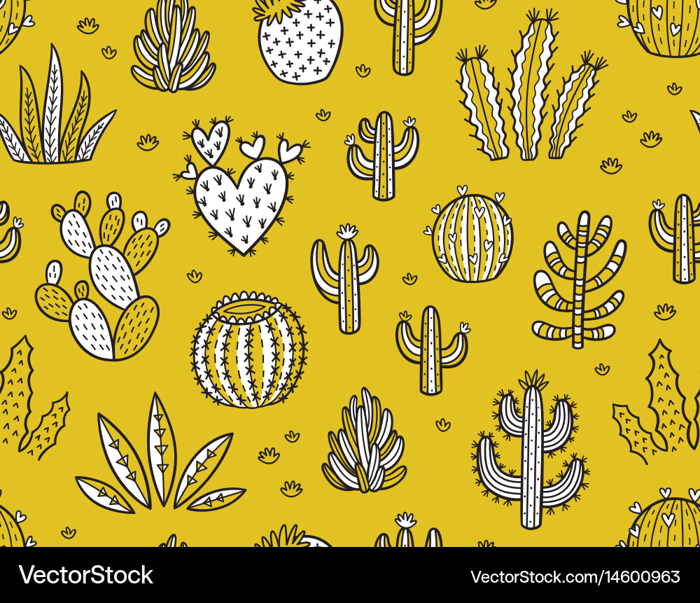 Boho Cacti Seamless Pattern vector image