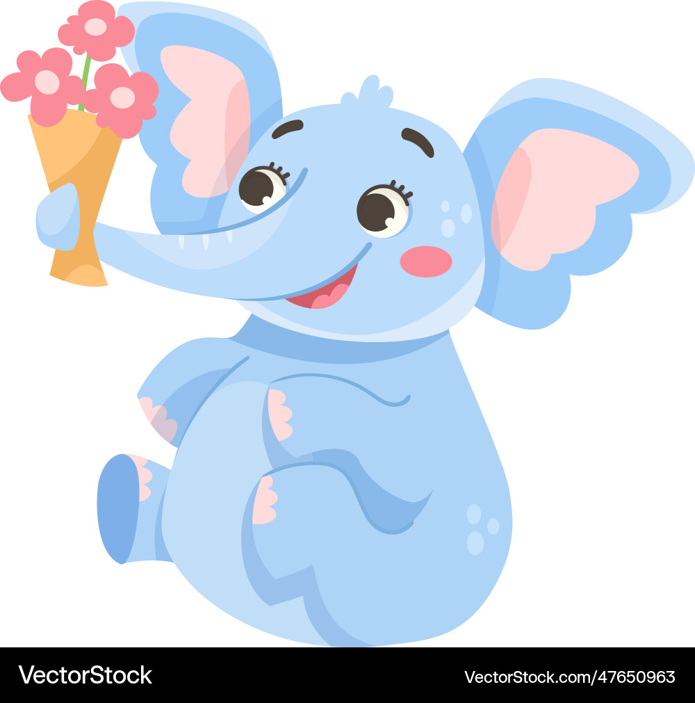 Cute blue baby elephant character sitting Cute blue baby elephant character sitting vector image