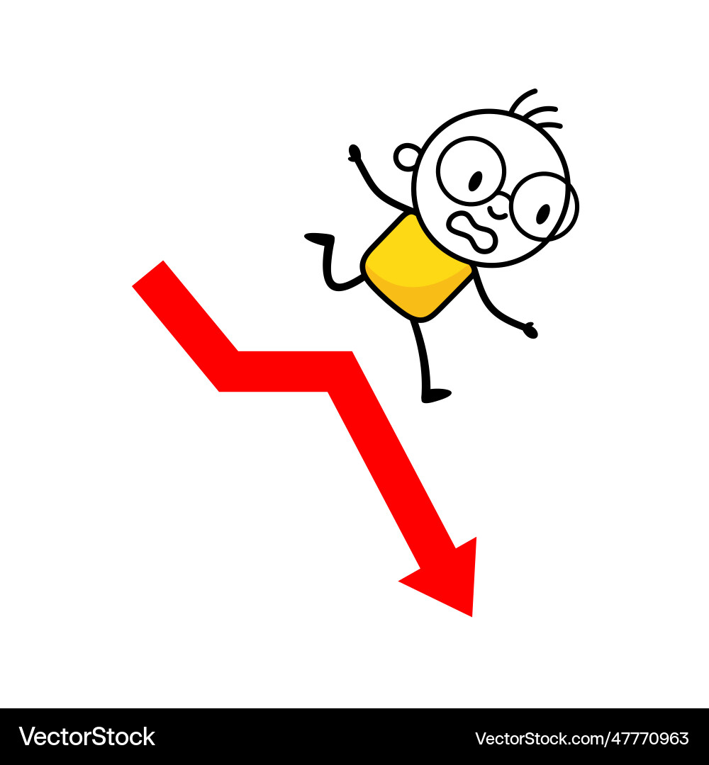 Failed man falling down from red chart arrow Failed man falling down from red chart arrow vector image