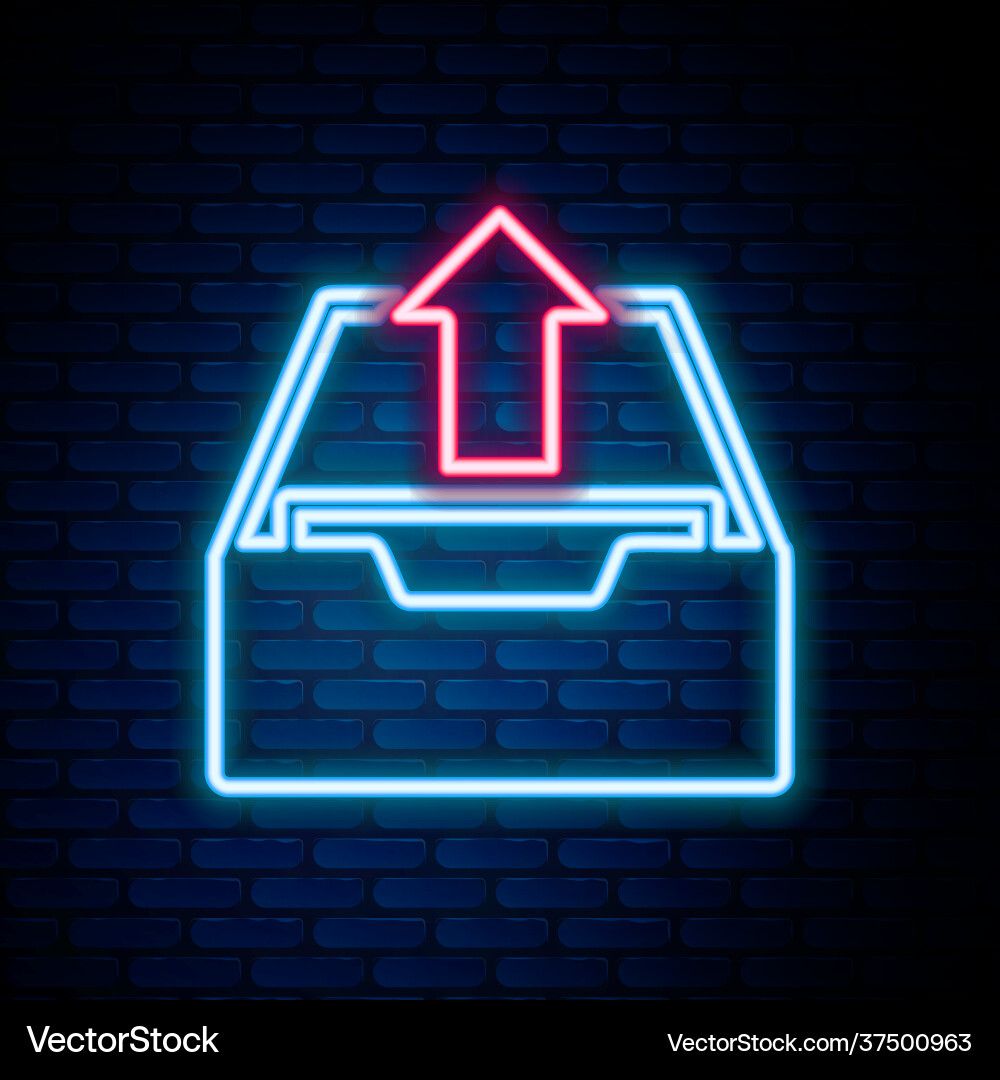Glowing neon line upload inbox icon isolated Glowing neon line upload inbox icon isolated vector image