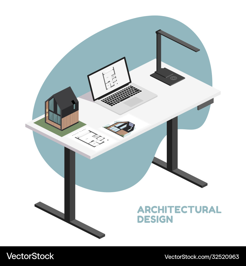 Isometric Architect Desktop with Tools vector image